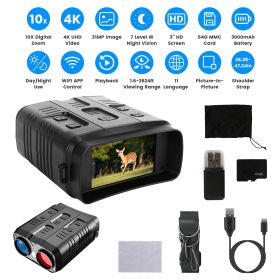 Night Vision Goggles 4K Full-Color Binoculars 10X Zoom with 2624ft Viewing Range 3'' Screen 64G MMC Card WIFI APP Control Save Photo and Video fo