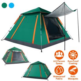 4-5 Person Camping Tent Outdoor Foldable Waterproof Tent with 2 Mosquito Nets Windows Carrying Bag for Hiking Climbing Adventure Fishing (Color: Green)
